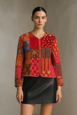 Load image into Gallery viewer, Boho Quilted Patchwork Jacket, Cotton kantha Jacket, Vintage Red Cotton Quilted Jacket, Reversible Women's Boho Coat, sustainable Gift
