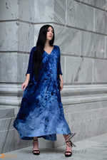 Load image into Gallery viewer, Ocean-Inspired Blue-Black Watercolor Caftan | Hand-Dyed Artistic Caftan with Pockets | Soft, Breezy Beach Cover-Up
