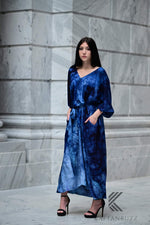 Load image into Gallery viewer, Ocean-Inspired Blue-Black Watercolor Caftan | Hand-Dyed Artistic Caftan with Pockets | Soft, Breezy Beach Cover-Up

