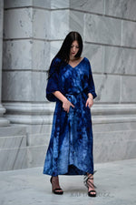 Load image into Gallery viewer, Ocean-Inspired Blue-Black Watercolor Caftan | Hand-Dyed Artistic Caftan with Pockets | Soft, Breezy Beach Cover-Up
