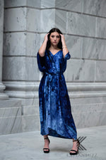 Load image into Gallery viewer, Ocean-Inspired Blue-Black Watercolor Caftan | Hand-Dyed Artistic Caftan with Pockets | Soft, Breezy Beach Cover-Up
