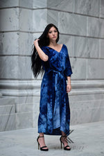 Load image into Gallery viewer, Ocean-Inspired Blue-Black Watercolor Caftan | Hand-Dyed Artistic Caftan with Pockets | Soft, Breezy Beach Cover-Up
