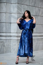 Load image into Gallery viewer, Ocean-Inspired Blue-Black Watercolor Caftan | Hand-Dyed Artistic Caftan with Pockets | Soft, Breezy Beach Cover-Up
