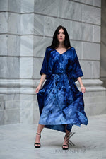 Load image into Gallery viewer, Ocean-Inspired Blue-Black Watercolor Caftan | Hand-Dyed Artistic Caftan with Pockets | Soft, Breezy Beach Cover-Up

