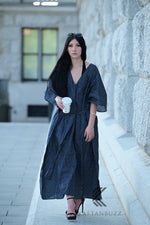 Load image into Gallery viewer, Ultra-Chic Navy &amp; White Striped Premium Cotton Caftan with Pockets - Effortlessly Stylish
