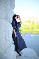 Load image into Gallery viewer, Ultra-Chic Navy &amp; White Striped Premium Cotton Caftan with Pockets - Effortlessly Stylish
