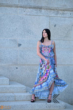 Load image into Gallery viewer, Floral Print bohemian High Low goddess Dress with belt for Beach &amp; Outdoor
