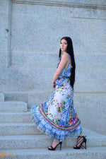 Load image into Gallery viewer, Floral Print bohemian High Low goddess Dress with belt for Beach &amp; Outdoor
