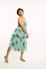 Load image into Gallery viewer, Blue Tropical off shoulder Midi Dress
