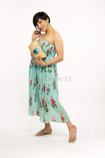 Load image into Gallery viewer, Blue Tropical off shoulder Midi Dress
