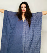 Load image into Gallery viewer, Indigo Cotton Kaftan, Block Print Kaftan Dress, polka dot Dress, Plus Size Kaftan Dress

