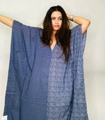Load image into Gallery viewer, Indigo Cotton Kaftan, Block Print Kaftan Dress, polka dot Dress, Plus Size Kaftan Dress
