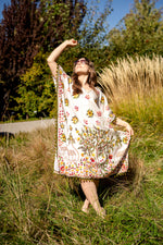 Load image into Gallery viewer, Embroidered Phulkari Kantha Cotton Silk Caftan Dress | Boho Resort Wear
