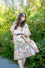 Load image into Gallery viewer, Embroidered Phulkari Kantha Cotton Silk Caftan Dress | Boho Resort Wear
