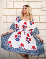 Load image into Gallery viewer, Block Print Cotton Caftan | Flowy Boho Plus Size Fall Dress with Waist
