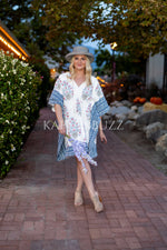 Load image into Gallery viewer, Block Print Cotton Caftan | Flowy Boho Plus Size Fall Dress with Waist
