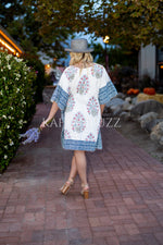 Load image into Gallery viewer, Block Print Cotton Caftan | Flowy Boho Plus Size Fall Dress with Waist
