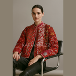 Load image into Gallery viewer, Handcrafted cotton quilted patchwork jacket in vibrant colors with traditional kantha stitching, reversible boho coat
