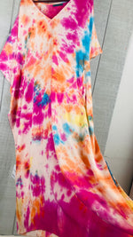Load image into Gallery viewer, Sunset Carnival Hand-Dyed Kaftan | Plus Size Tie-Dye Boho Maxi Dress
