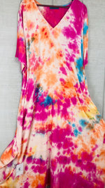 Load image into Gallery viewer, Sunset Carnival Hand-Dyed Kaftan | Plus Size Tie-Dye Boho Maxi Dress
