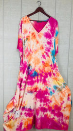 Load image into Gallery viewer, Sunset Carnival Hand-Dyed Kaftan | Plus Size Tie-Dye Boho Maxi Dress
