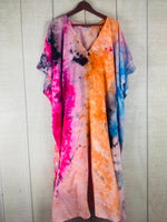 Load image into Gallery viewer, Hand-Dyed Rainbow Caftan | Boho Tie-Dye Plus Size Maxi Dress
