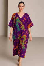 Load image into Gallery viewer, Plus Size Tie-Dye Kaftan Dress | Hand-Dyed Rayon Boho Maxi Dress
