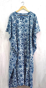 Load image into Gallery viewer, Floral Cotton Caftan | Flowy Boho Plus Size Maxi Dress with Cinched Waist
