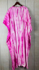 Load image into Gallery viewer, Pink and White Tie Dye Kaftan Dress for Women | Boho Plus Size Hand Dyed Mumu
