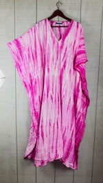 Load image into Gallery viewer, Pink and White Tie Dye Kaftan Dress for Women | Boho Plus Size Hand Dyed Mumu
