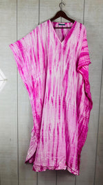 Load image into Gallery viewer, Pink and White Tie Dye Kaftan Dress for Women | Boho Plus Size Hand Dyed Mumu
