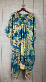 Load image into Gallery viewer, Ocean Wave Tie Dye Kaftan Dress for Women | Boho Plus Size Cotton Mumu
