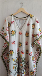 Load image into Gallery viewer, Embroidered Phulkari Kantha Cotton Silk Caftan Dress | Boho Resort Wear

