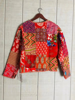 Load image into Gallery viewer, Boho Quilted Patchwork Jacket, Cotton kantha Jacket, Vintage Red Cotton Quilted Jacket, Reversible Women's Boho Coat, sustainable Gift

