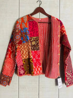 Load image into Gallery viewer, Boho Quilted Patchwork Jacket, Cotton kantha Jacket, Vintage Red Cotton Quilted Jacket, Reversible Women's Boho Coat, sustainable Gift
