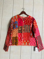 Load image into Gallery viewer, Boho Quilted Patchwork Jacket, Cotton kantha Jacket, Vintage Red Cotton Quilted Jacket, Reversible Women's Boho Coat, sustainable Gift
