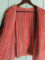Load image into Gallery viewer, Boho Quilted Patchwork Jacket, Cotton kantha Jacket, Vintage Red Cotton Quilted Jacket, Reversible Women's Boho Coat, sustainable Gift
