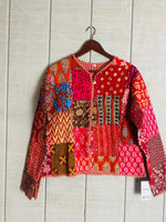Load image into Gallery viewer, Boho Quilted Patchwork Jacket, Cotton kantha Jacket, Vintage Red Cotton Quilted Jacket, Reversible Women's Boho Coat, sustainable Gift

