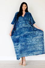 Load image into Gallery viewer, NATURAL INDIGO kaftan, sustainable, Natural clothing, Hand-dyed caftan
