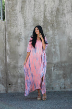 Load image into Gallery viewer, Tie-dyed kaftan dress styled for resort wear
