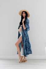Load image into Gallery viewer, Indigo Robe, Women Kimono Robe, Duster Cardigan, Robe With Pockets, blue Robe, Plus Size Clothing, Duster Robe, Long Kaftan Robe

