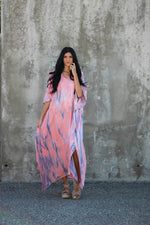 Load image into Gallery viewer, dyed kaftan dress showing loose fit and comfortable drape
