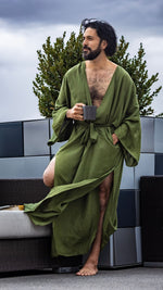 Load image into Gallery viewer, Men's robe in olive green
