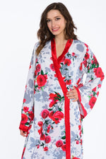 Load image into Gallery viewer, Long Comfy Robe, Kimono Robe, Red Roses Robe, Floral Lounge Robe
