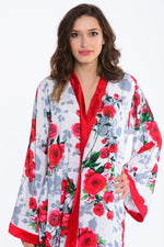 Load image into Gallery viewer, Long Comfy Robe, Kimono Robe, Red Roses Robe, Floral Lounge Robe
