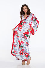 Load image into Gallery viewer, Long Comfy Robe, Kimono Robe, Red Roses Robe, Floral Lounge Robe
