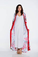 Load image into Gallery viewer, Long Comfy Robe, Kimono Robe, Red Roses Robe, Floral Lounge Robe
