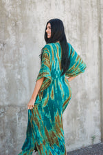 Load image into Gallery viewer, Teal Green Tie Dyed Kaftan Dress with Pockets - Plus Size Women's Caftan
