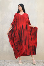 Load image into Gallery viewer, Red Tie Dye Kaftan Dress, Plus Size Kaftan Dress, Red Abaya Dress, Moroccan Kaftan Dress
