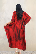 Load image into Gallery viewer, Red Tie Dye Kaftan Dress, Plus Size Kaftan Dress, Red Abaya Dress, Moroccan Kaftan Dress

